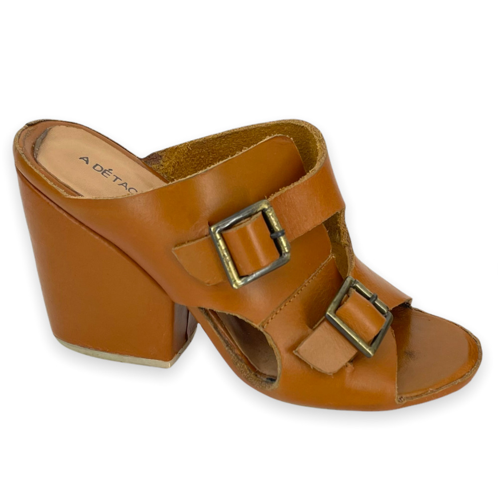 A Detacher Clogs Double Buckle Leather Brown Size 5